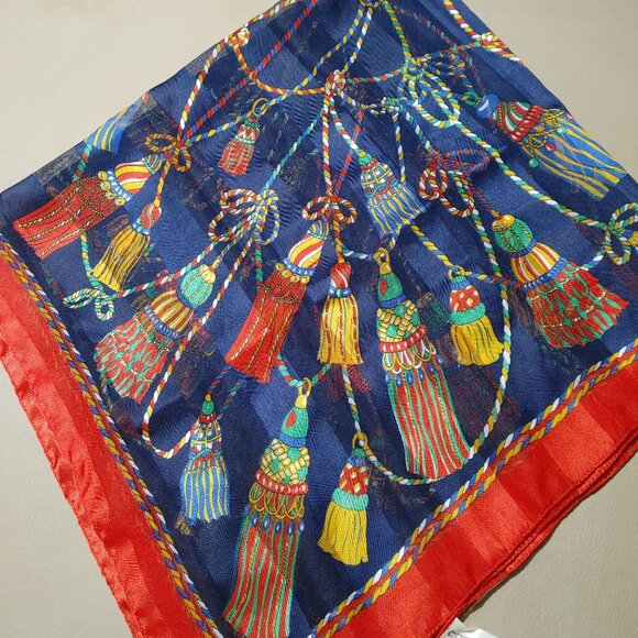 Capezio Accessories Italian Scarf Tassel Rope Print Polyester Multicolor Red - Picture 4 of 9